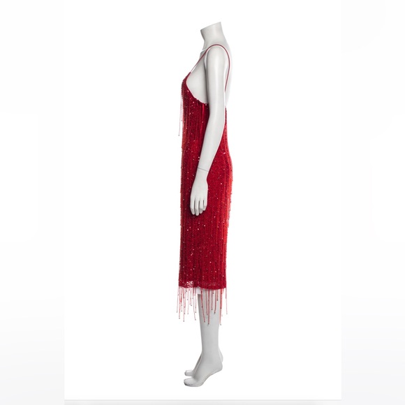 Retrofete Billie Beaded Fringe Sequin Dress, Red - Size Medium - Picture 2 of 6
